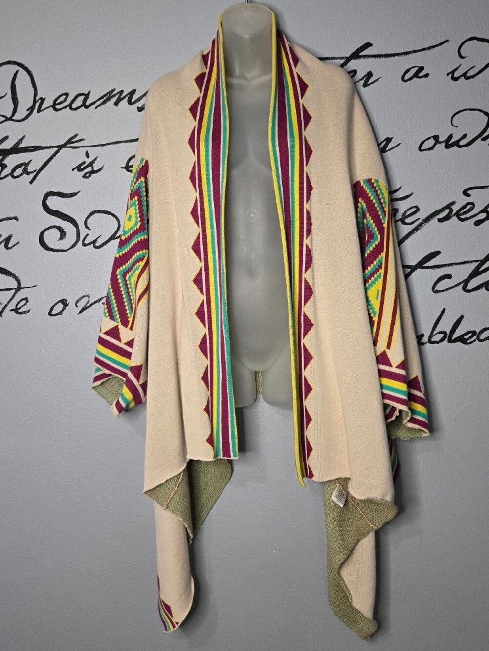 Freeway Southwestern Print Open Cardigan Sweater, L